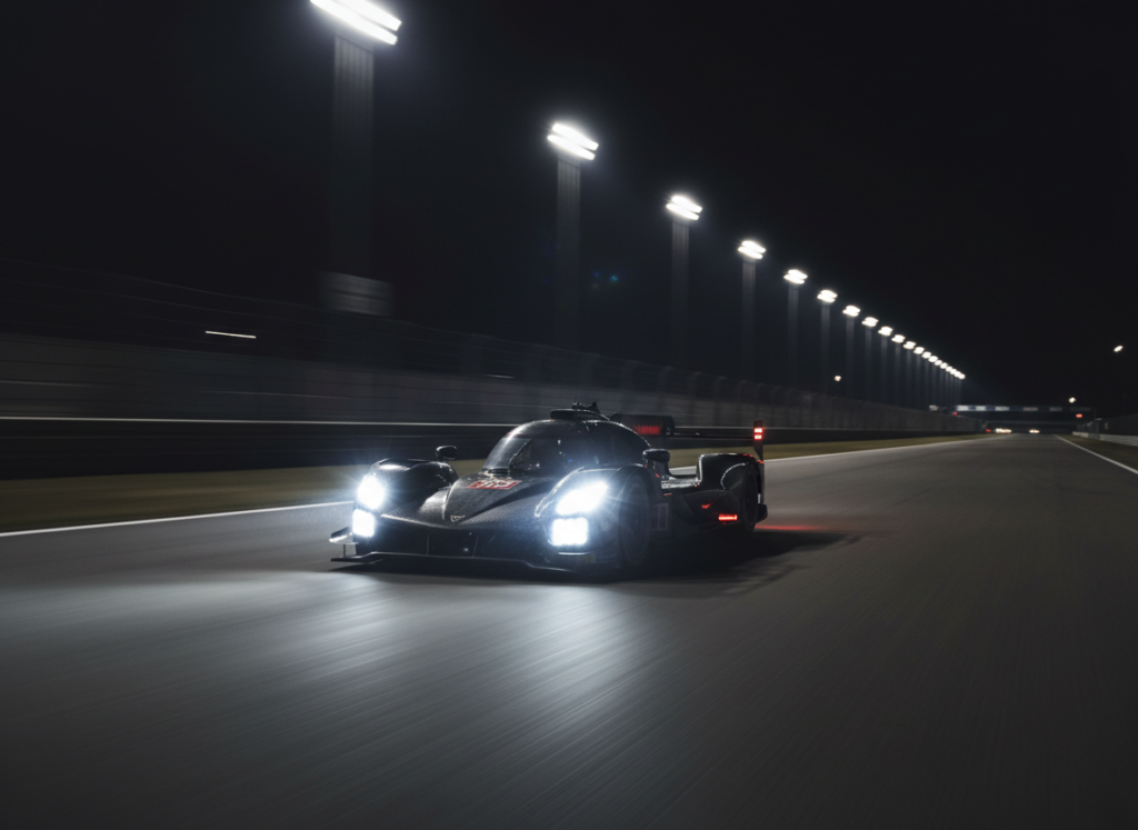 Endurance prototype race car at night