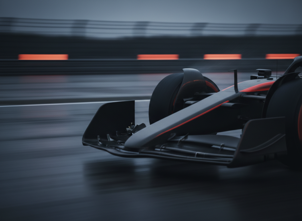 Formula race car active aerodynamics front wing detail