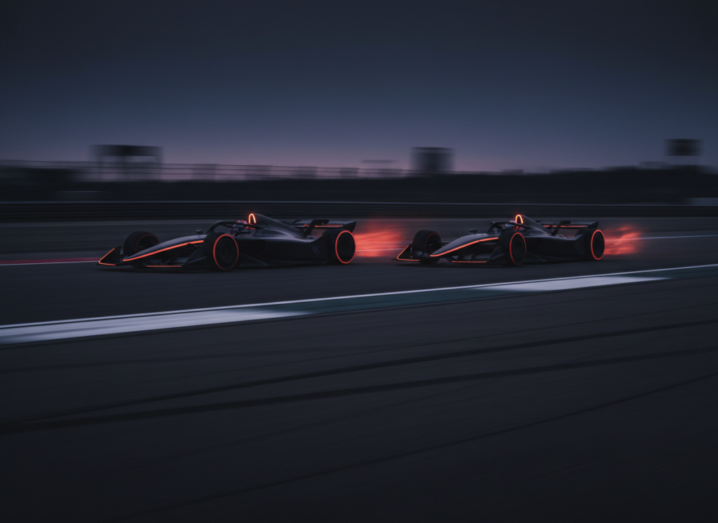 Open-wheel race cars compared on track