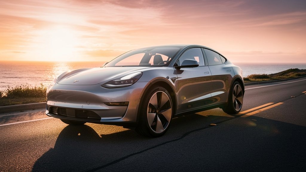 Generic modern electric SUV on a coastal highway at golden hour, representing the new Mazda CX-6e electric SUV segment